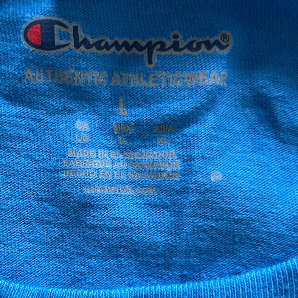 Champion Mens Tee Size Large Blue Logo Graphic Short Sleeve T-Shirt - Picture 3 of 7